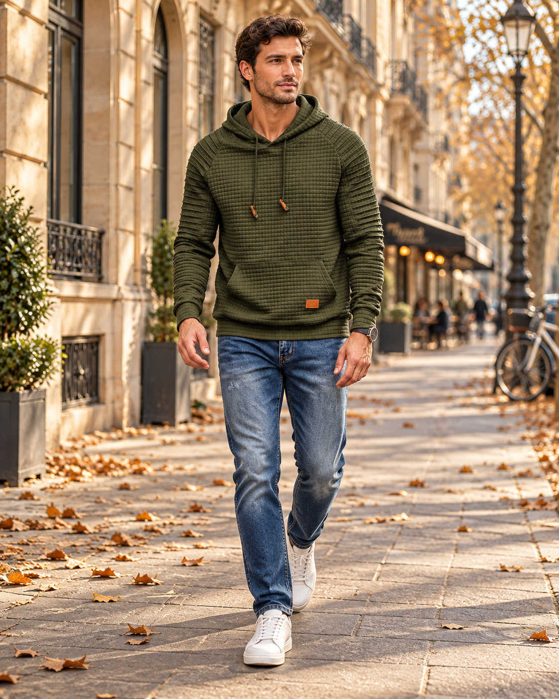 Harvey Men’s Textured Pullover Hoodie with Drawstring Hood and Kangaroo Pocket