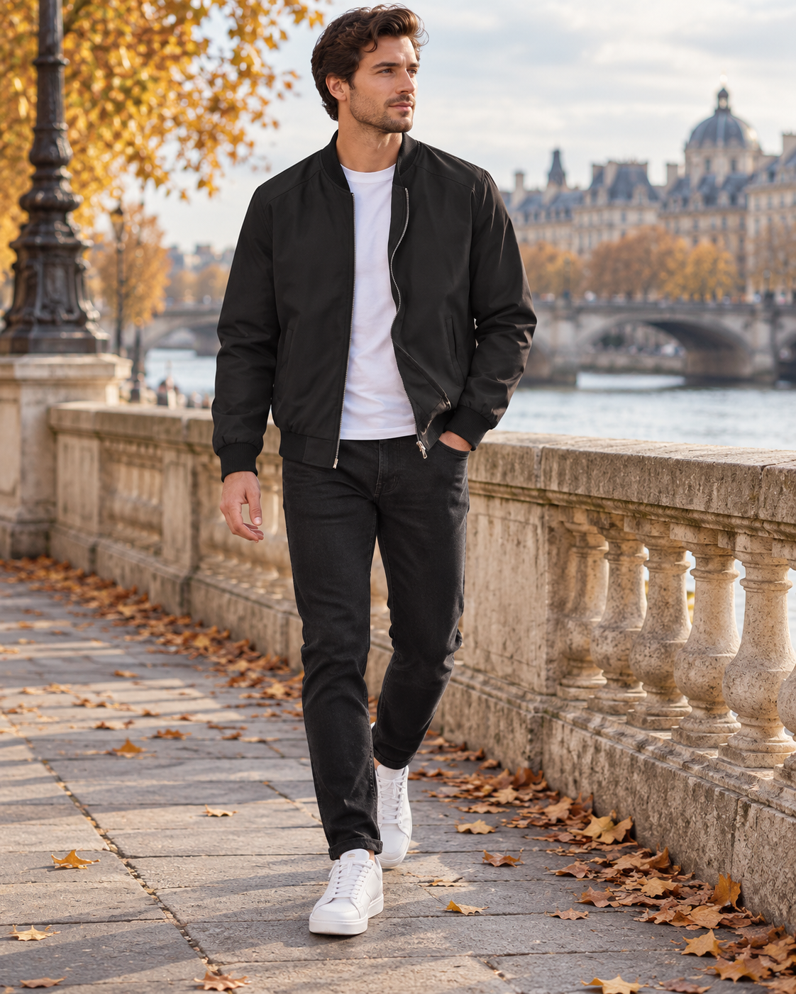 Cassian Men's Lightweight Bomber Jacket – Full-Zip Casual Windbreaker with Pockets
