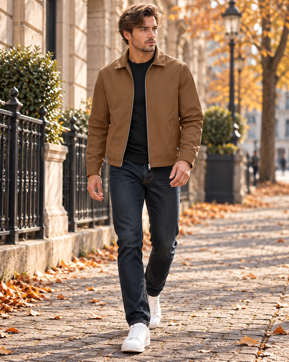 Samuel Men's Lightweight Windproof Full-Zip Jacket with Laydown Collar and Zip Pockets