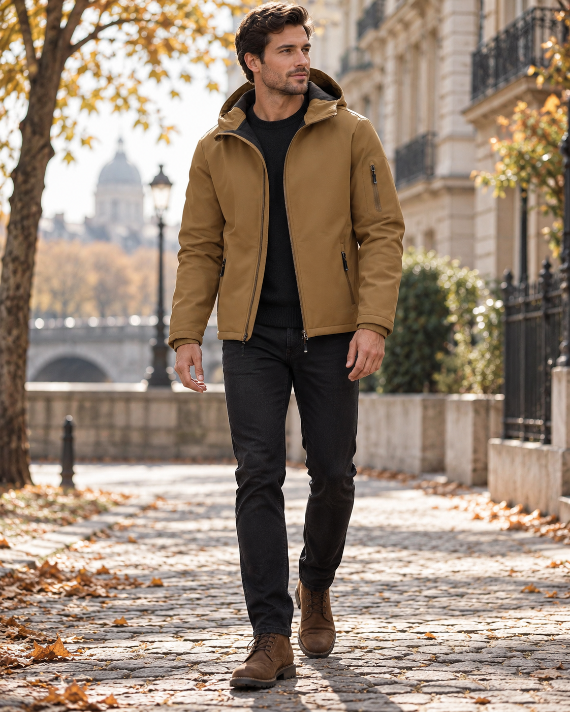 Leandro Men's Waterproof Hooded Softshell Jacket with Fleece Lining and Zip Pockets