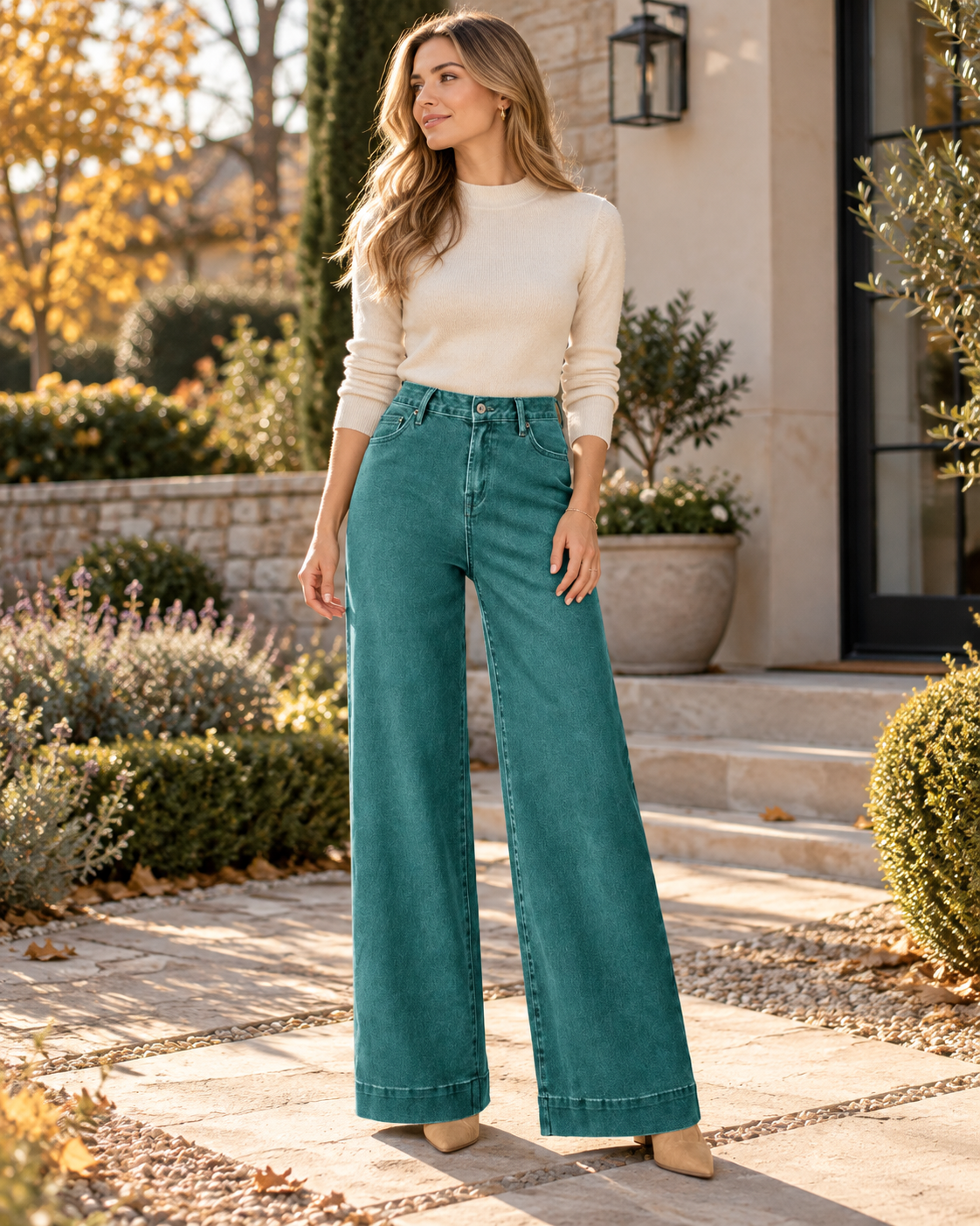 Ophelia High-Waisted Wide-Leg Jeans – Stretch Denim Loose-Fit Full-Length Pants