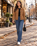 Trisha Women's Stretch Denim Button-Down Jacket with Long Sleeves and Four Pockets