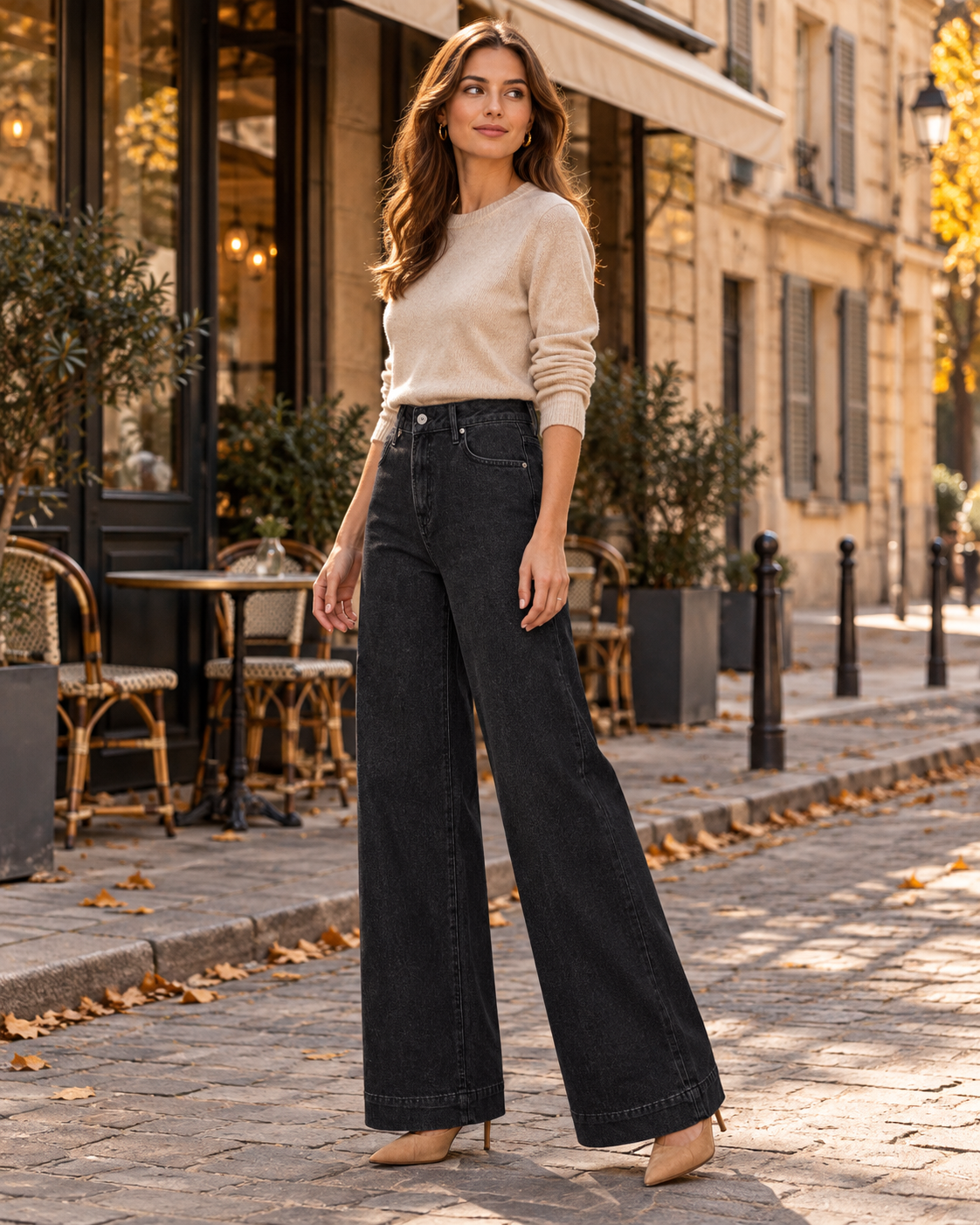 Ophelia High-Waisted Wide-Leg Jeans – Stretch Denim Loose-Fit Full-Length Pants
