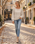 Sabrina Textured Knit Sweater – Relaxed Batwing Long Sleeve Pullover Top