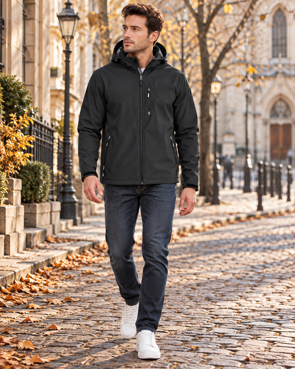 Uriel Men's Water-Resistant Fleece-Lined Hooded Softshell Jacket with Five Pockets