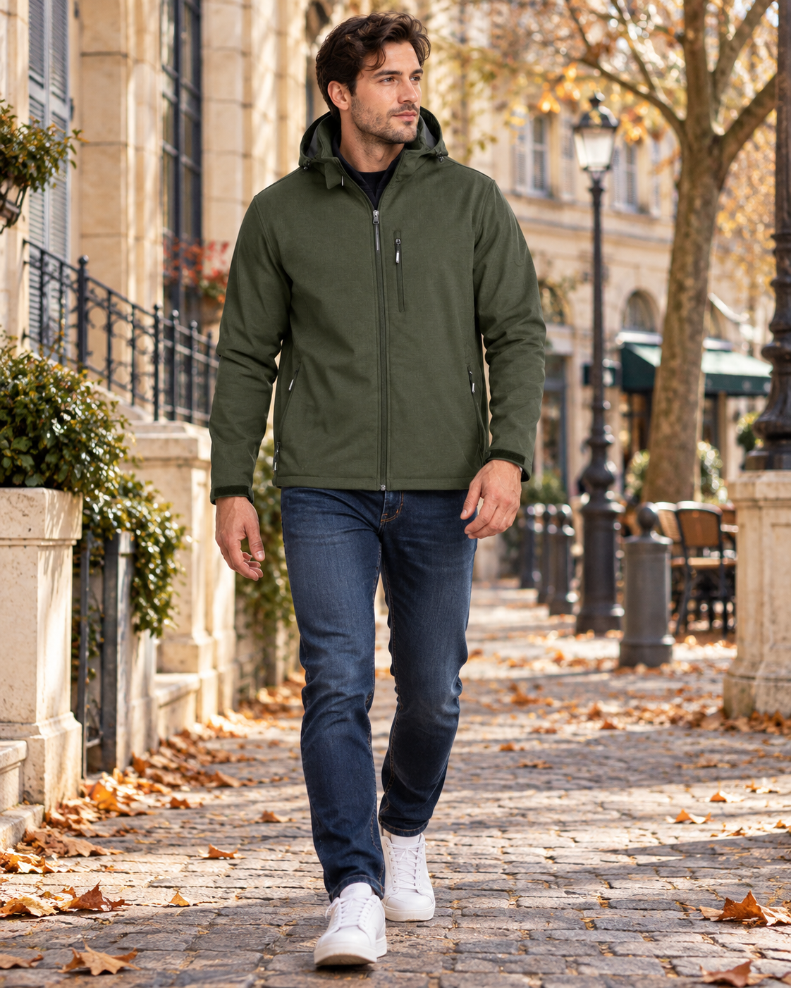 Uriel Men's Water-Resistant Fleece-Lined Hooded Softshell Jacket with Five Pockets