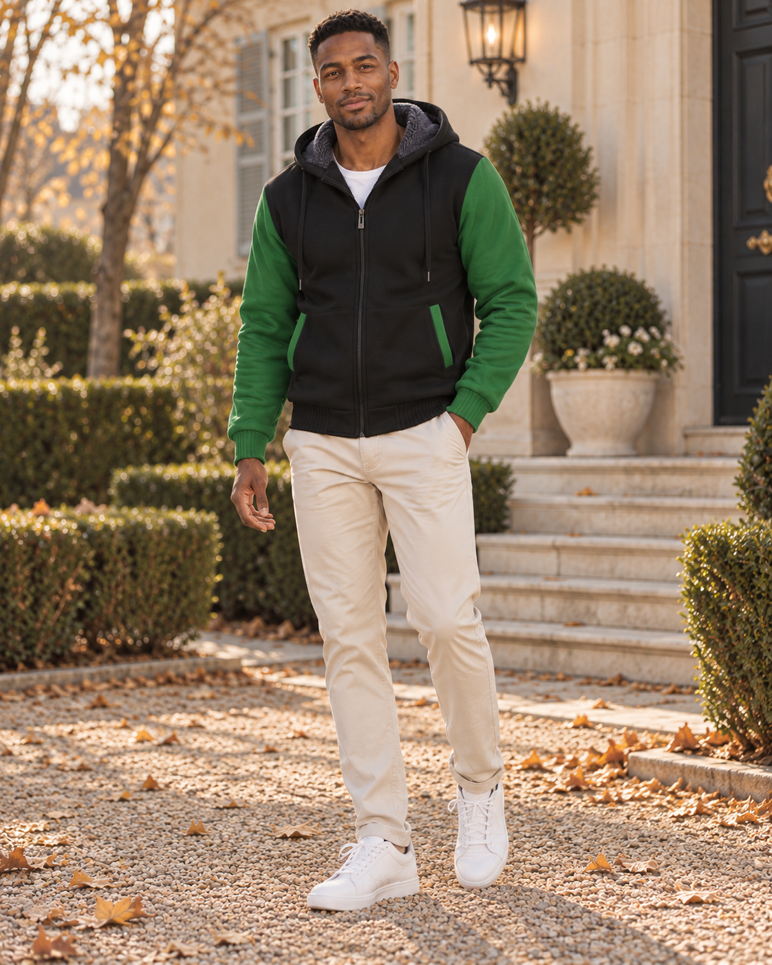 Hugo Men's Fleece-Lined Zip Hoodie – Sherpa Warm Winter Jacket with Side Pockets