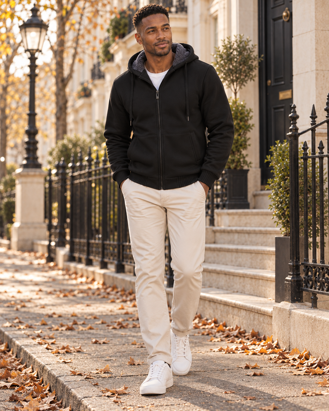 Hugo Men's Fleece-Lined Zip Hoodie – Sherpa Warm Winter Jacket with Side Pockets
