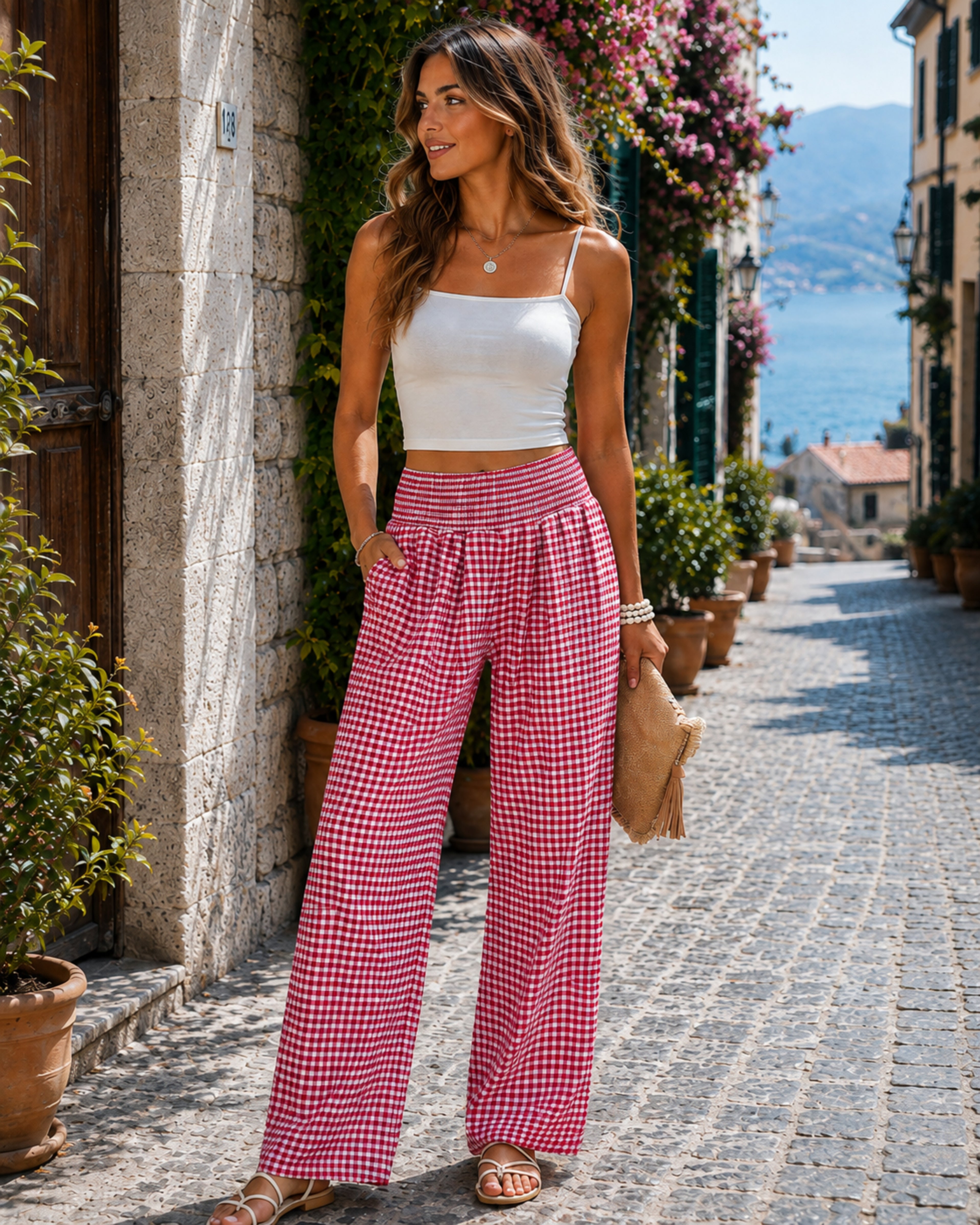Nicole Women's Palazzo Trousers – Wide Leg Elastic Waist Casual Summer Pants