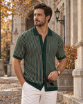 Mateo Men's Striped Knit Polo Shirt – Short Sleeve Button-Down Summer Casual Shirt