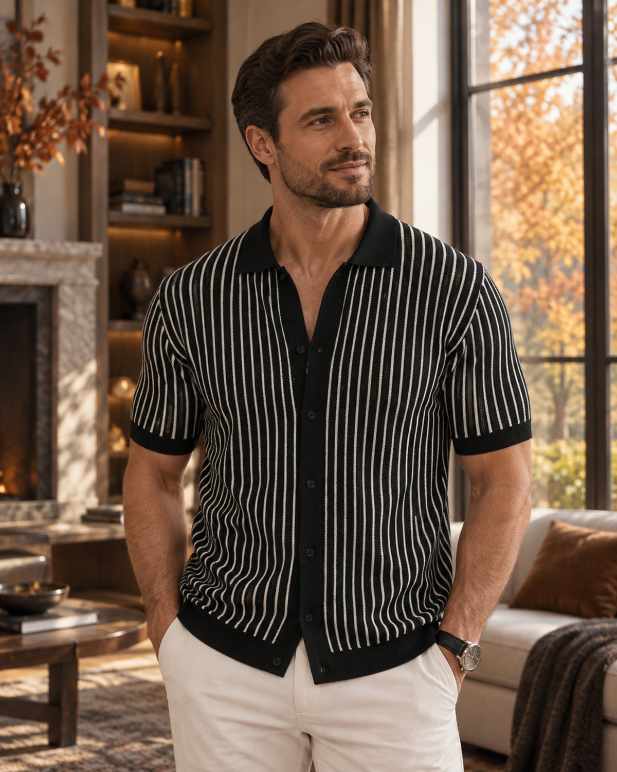 Mateo Men's Striped Knit Polo Shirt – Short Sleeve Button-Down Summer Casual Shirt