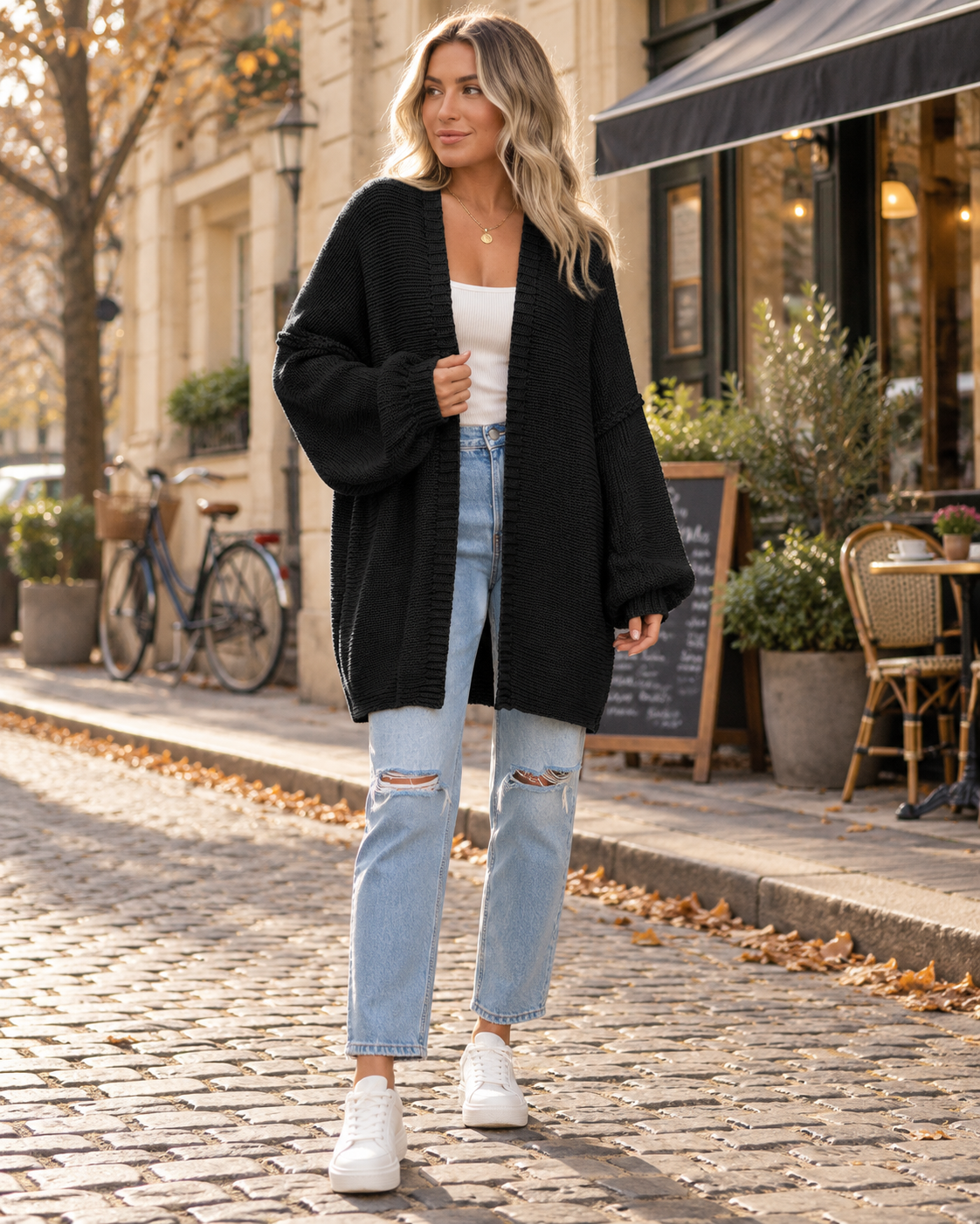 Dahlia Women's Oversized Open-Front Knit Cardigan – Long-Sleeve Relaxed Sweater
