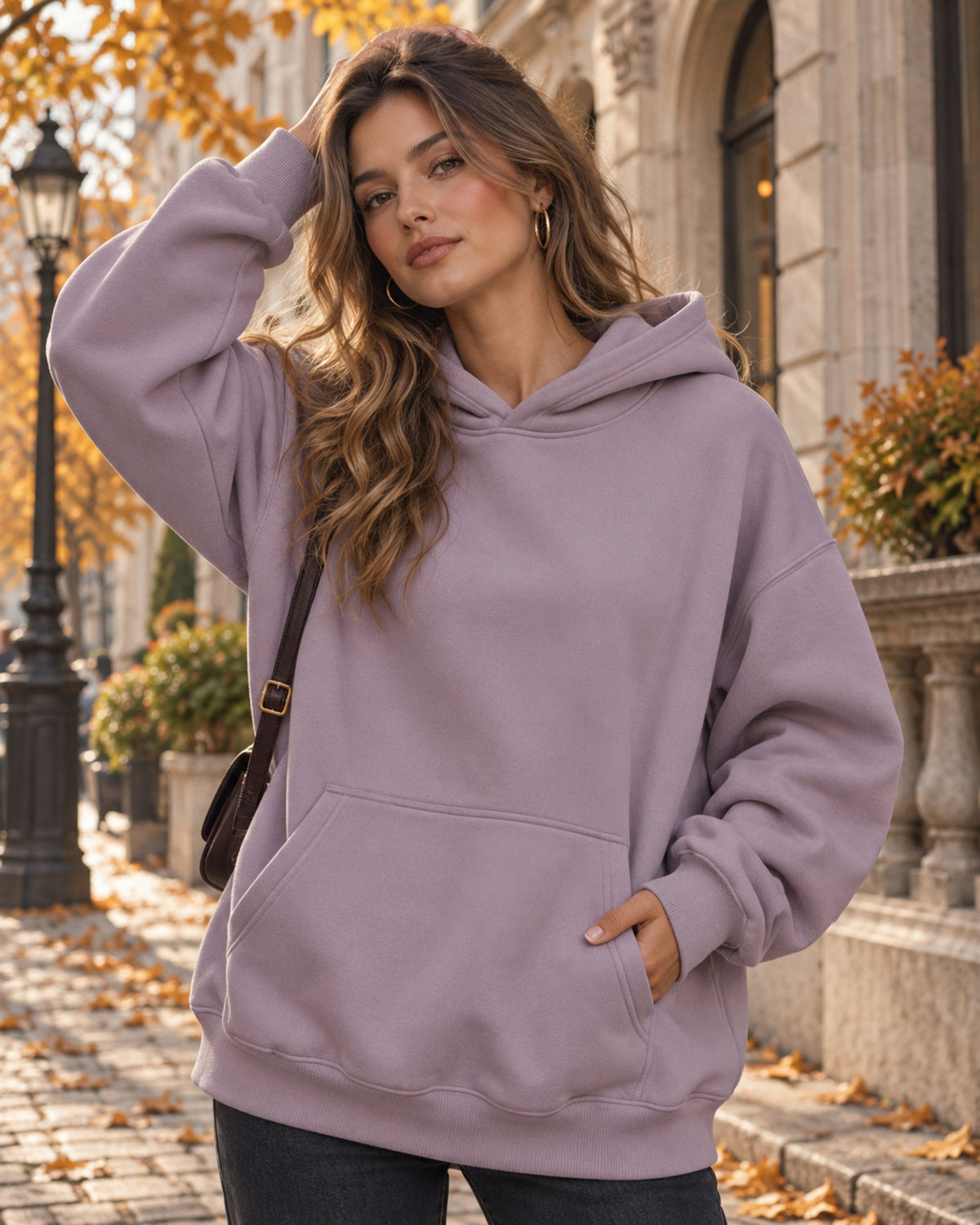 Nadia Oversized Pullover Hoodie – Long Sleeve Kangaroo Pocket Casual Sweatshirt