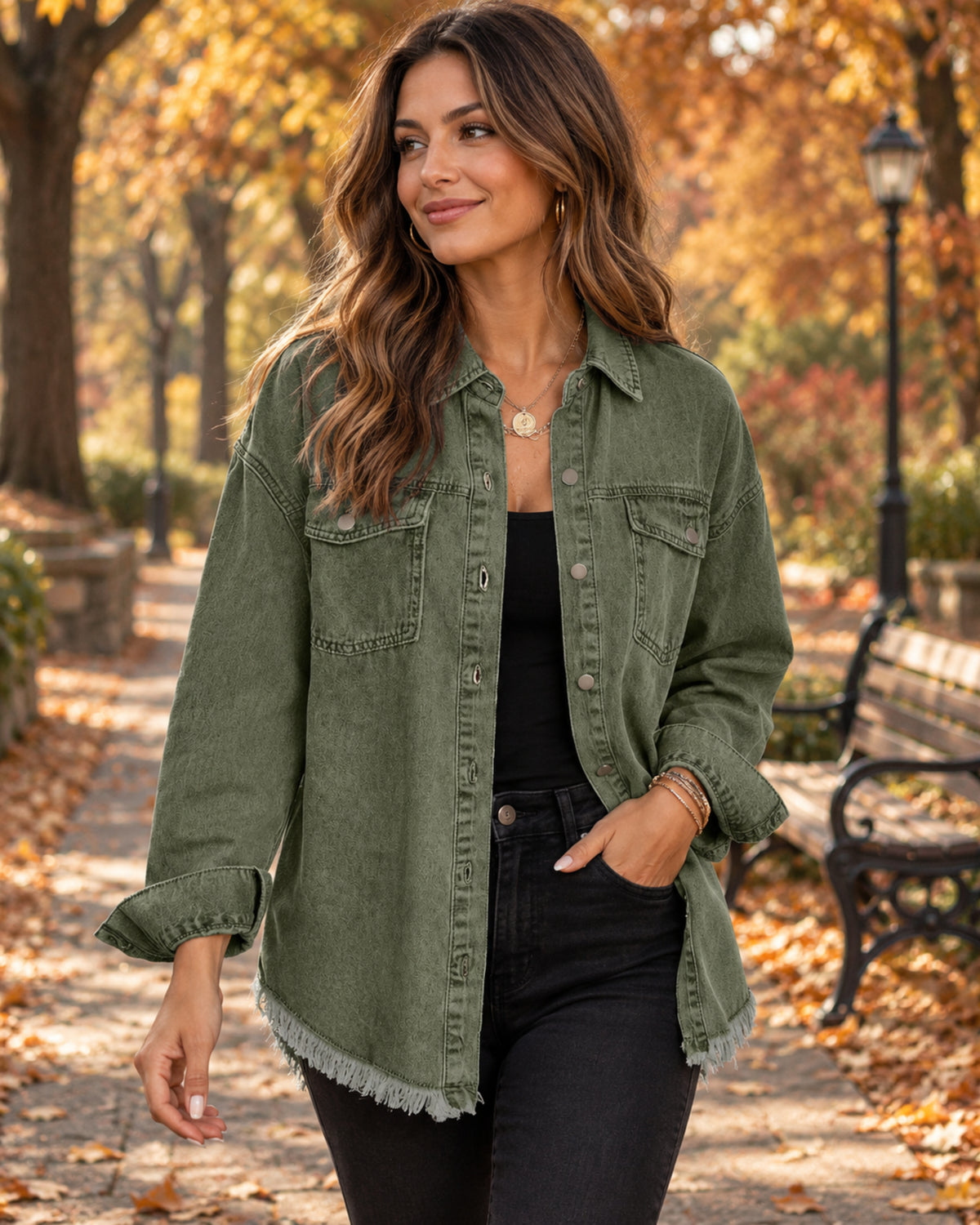Gianna Oversized Distressed Denim Jacket – Long Sleeve Button Front Boyfriend Fit