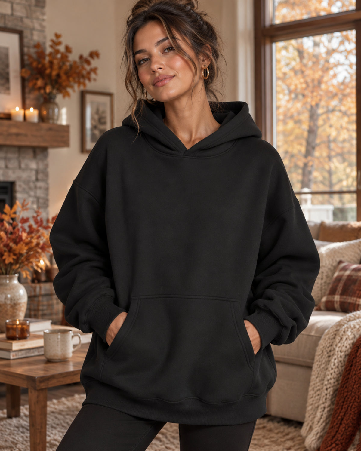 Nadia Oversized Pullover Hoodie – Long Sleeve Kangaroo Pocket Casual Sweatshirt