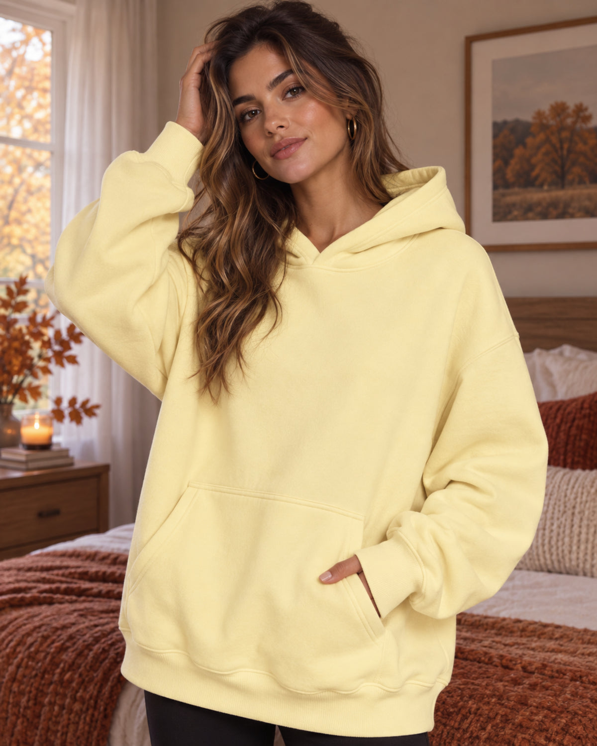 Nadia Oversized Pullover Hoodie – Long Sleeve Kangaroo Pocket Casual Sweatshirt