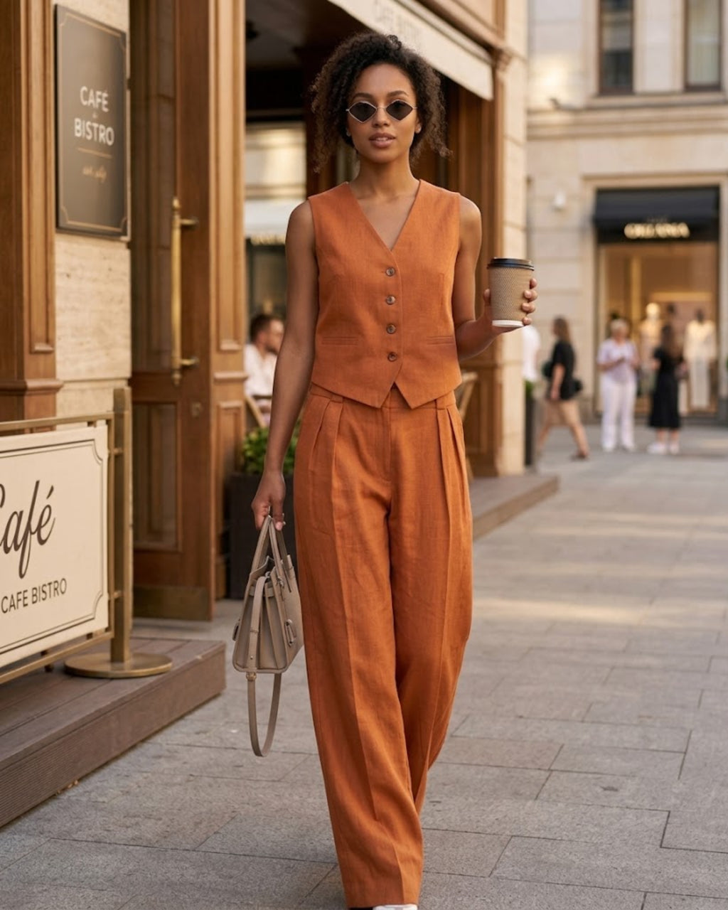 Paloma Women's Linen Two-Piece Set – Sleeveless Waistcoat & Wide-Leg Trousers