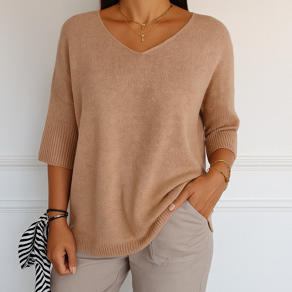 Josephine Women's V Neck Jumper – Fine Knit Soft Long Sleeve Lightweight Sweater