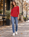 Jessa Women's Casual Three-Quarter Sleeve Crewneck Tunic T-Shirt with Relaxed Fit