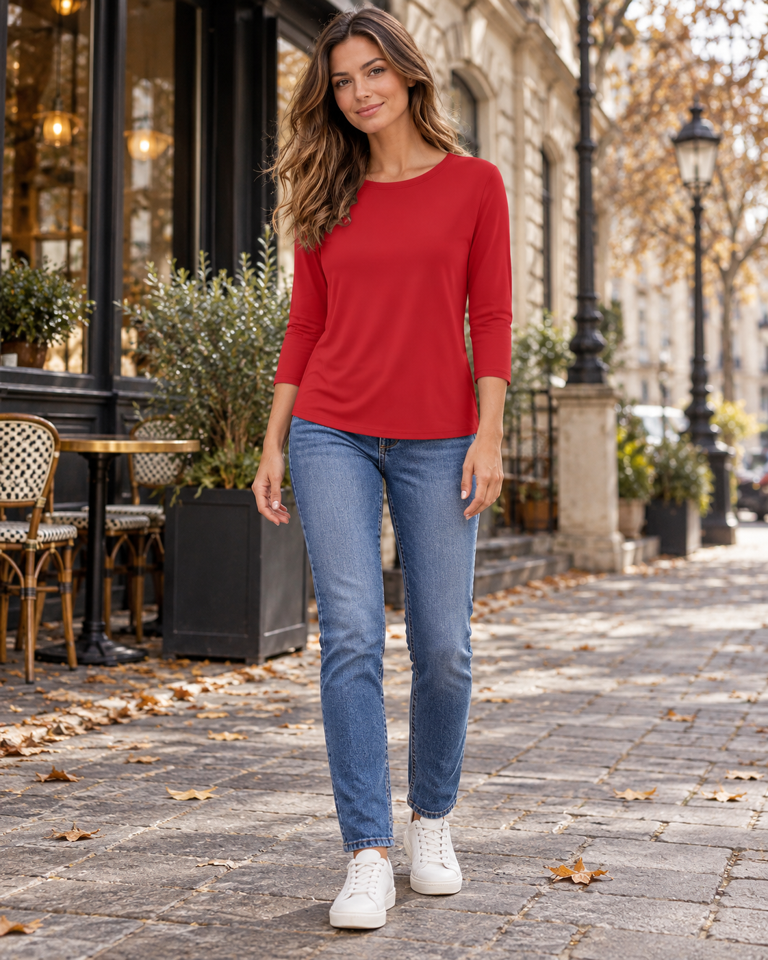 Jessa Women's Casual Three-Quarter Sleeve Crewneck Tunic T-Shirt with Relaxed Fit