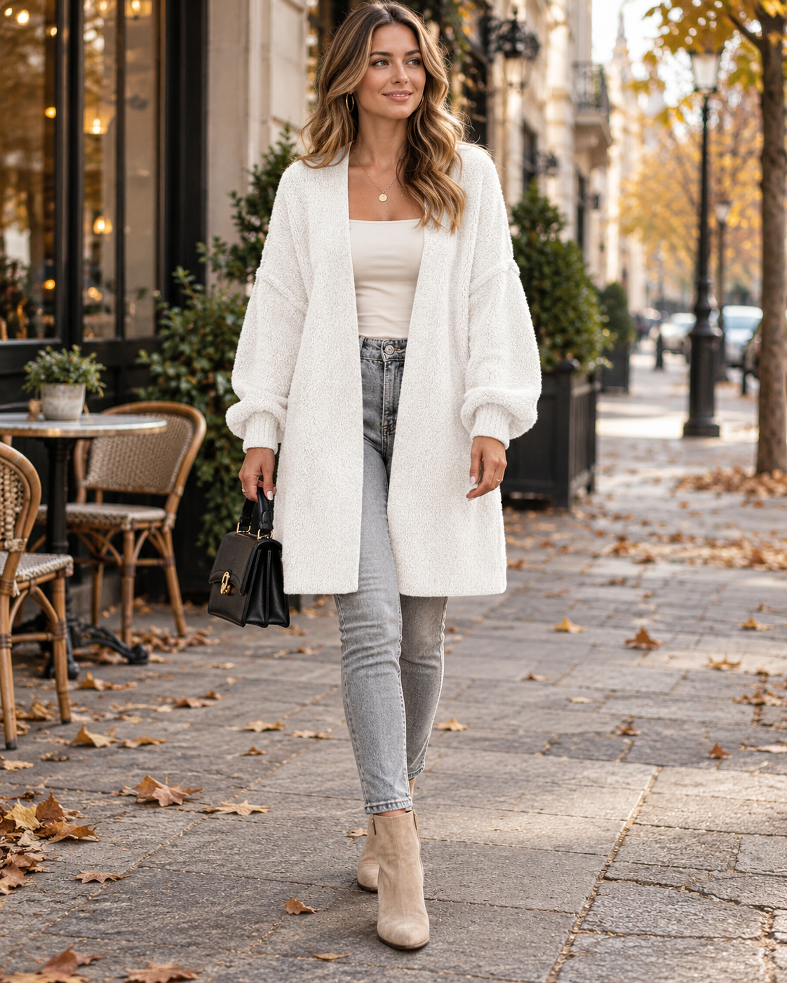 Wynona Women's Oversized Long Open Front Knit Cardigan with Drop Shoulders and Cuffs