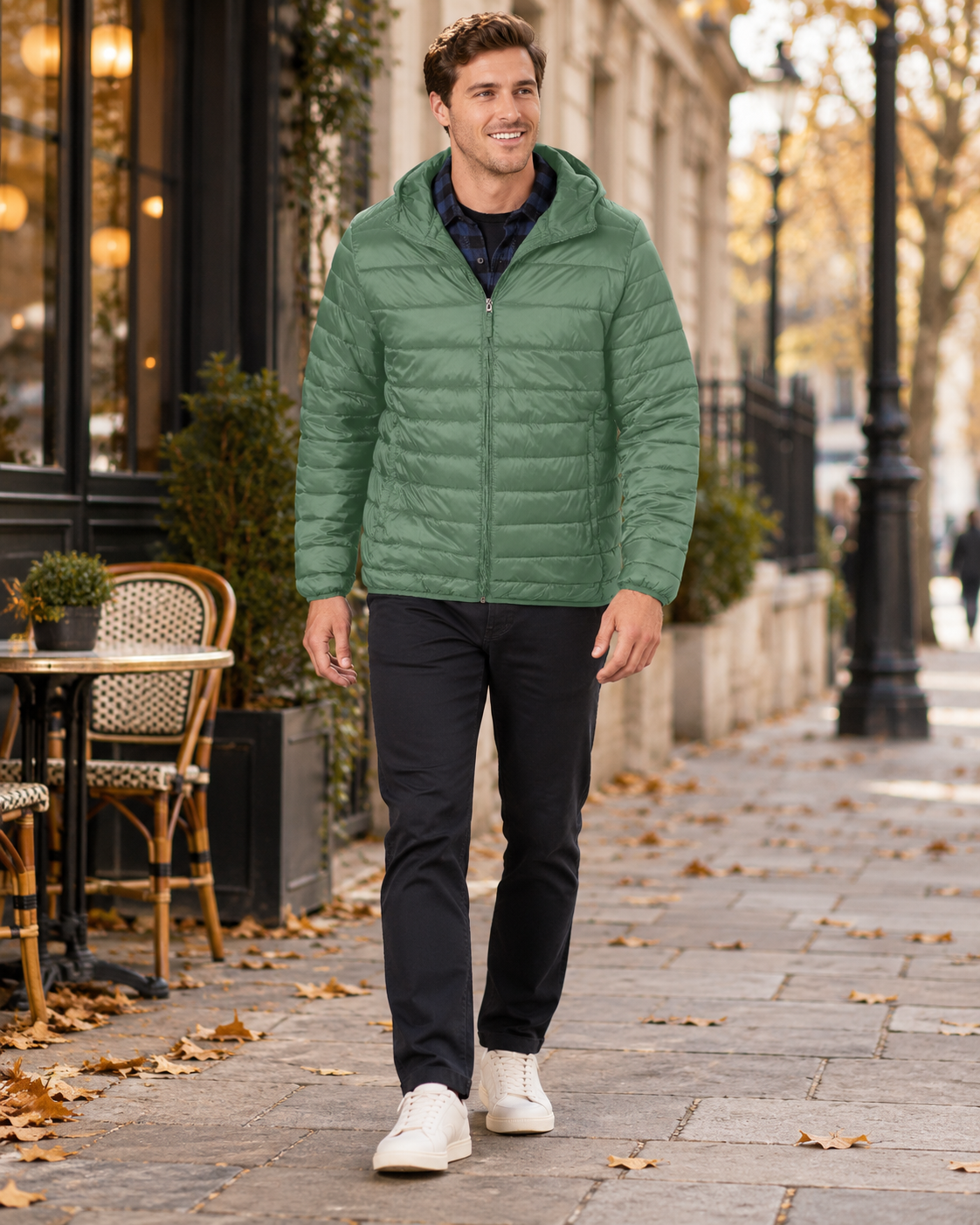 Yohan Men's Lightweight Hooded Puffer Jacket with Water-Resistant Quilted Design