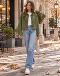 Valeria Women's Faux Suede Cropped Jacket – Button Front Long Sleeve Coat with Pockets