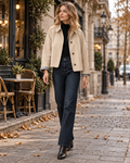 Arielle Women's Cropped Trench Coat with Plaid Lining and Single Breasted Buttons