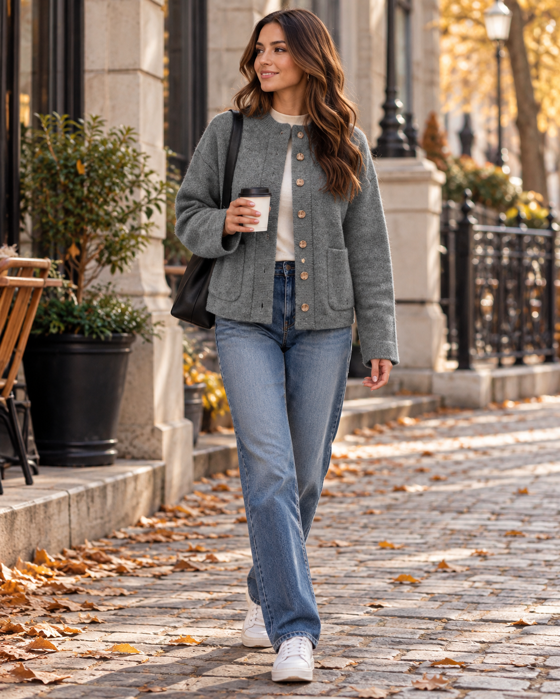 Rosalia Women's Chunky Knit Cardigan – Button Down Long Sleeve Sweater with Pockets