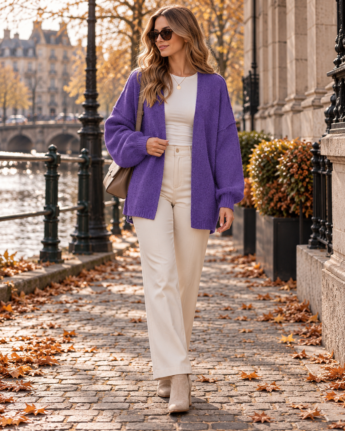 Lianne Women's Oversized Open-Front Knit Cardigan with Lantern Sleeves and Soft Fabric