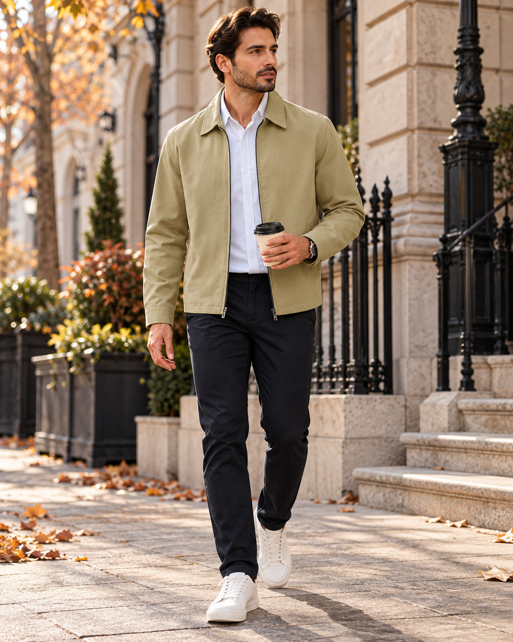 Alonzo Men's Cotton Blend Full Zip Work Jacket with Turndown Collar and Three Pockets