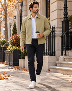 Alonzo Men's Cotton Blend Full Zip Work Jacket with Turndown Collar and Three Pockets