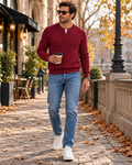 Carlo Men's Cable Knit Henley Long Sleeve Slim Fit Pullover Sweater for Casual Wear