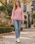 Winona Women's Textured Knit Crew Neck Sweater with Cable Balloon Long Sleeves