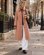 Zaria Women's Long Plaid Trench Coat with Lapel Collar and Single Breasted Buttons