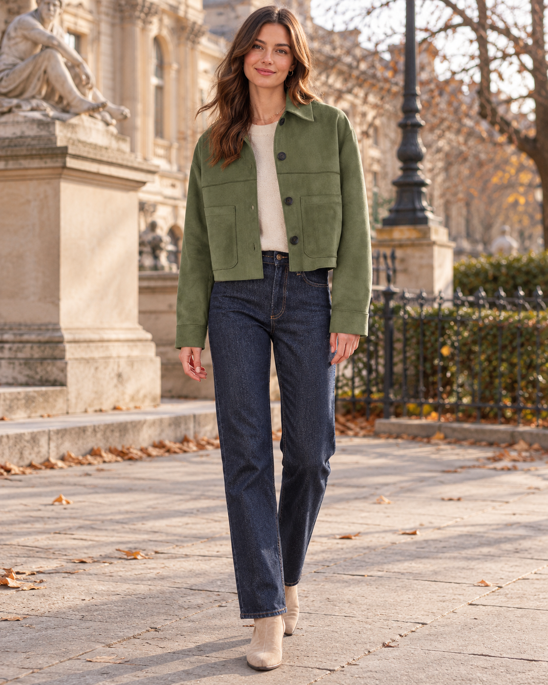 Janelle Women's Cropped Faux Suede Button Front Lightweight Casual Shacket Jacket