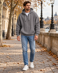 Gian Men's Waffle Knit Quarter Zip Hoodie with Drawstring Hood and Kangaroo Pocket