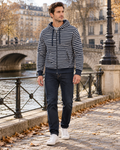 Tomas Men's Striped Full-Zip Fleece Hoodie with Drawstring Hood and Front Pockets