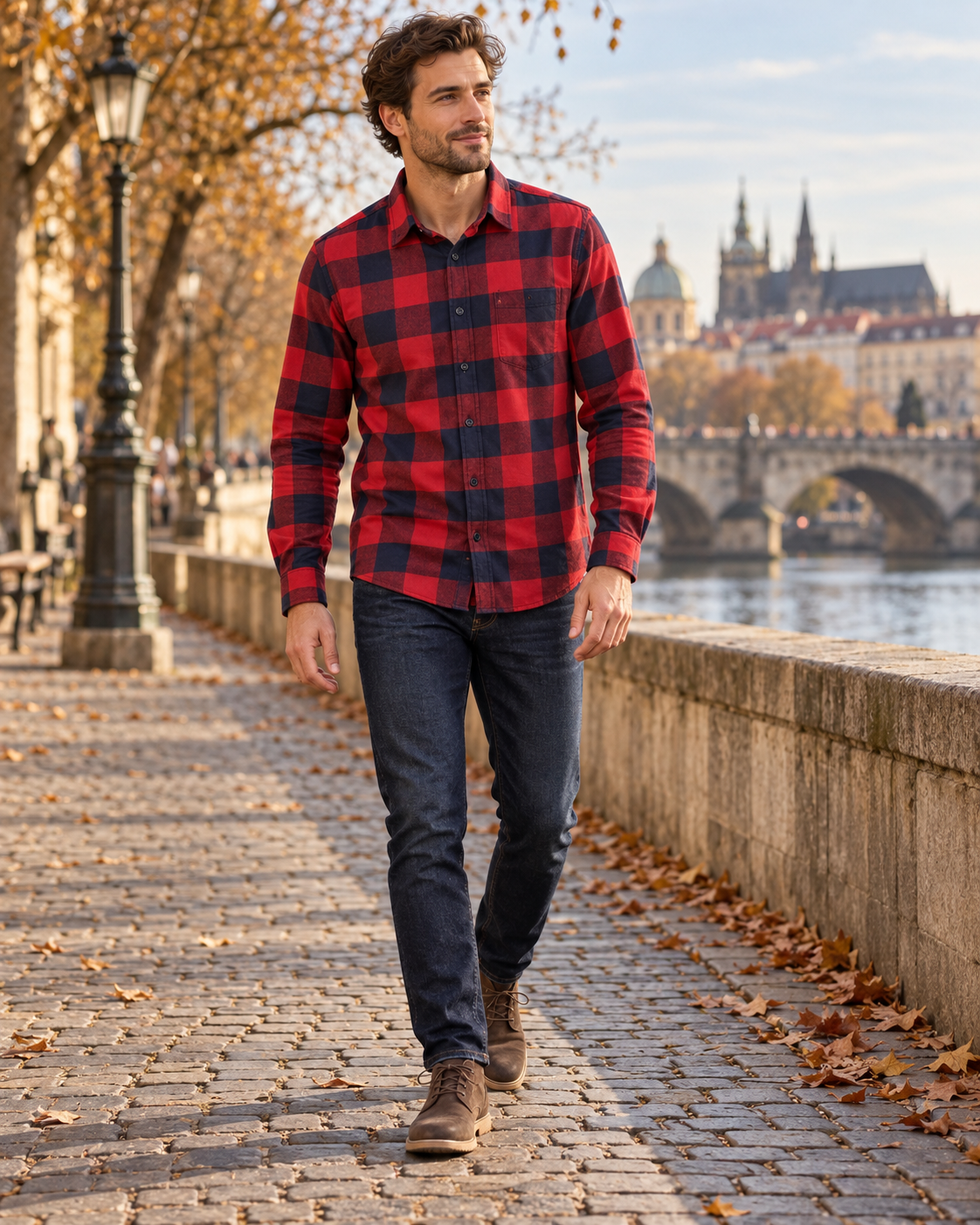 Rafael Men's Classic Plaid Cotton Flannel Shirt – Long Sleeve Casual Button-Down