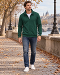 Bryan Men's Lightweight Full Zip Knit Sweatshirt with Stand Collar and Twill Texture