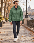 Yohan Men's Lightweight Hooded Puffer Jacket with Water-Resistant Quilted Design