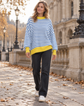 Eliana Women's Oversized Striped Knit Sweater with Batwing Sleeves and Crew Neck