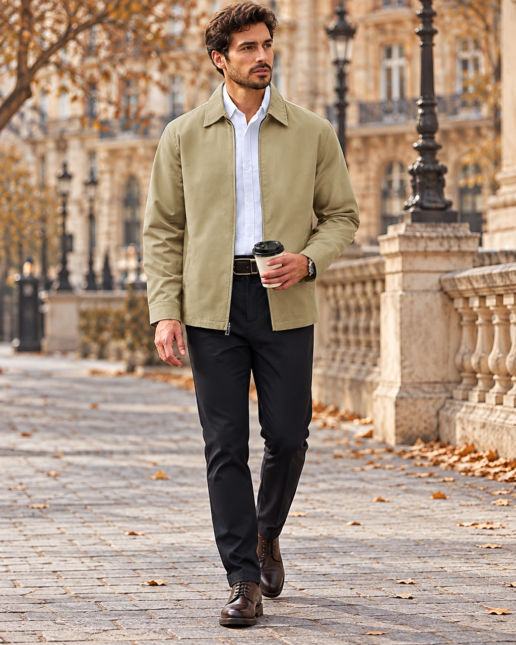 Alonzo Men's Cotton Blend Full Zip Work Jacket with Turndown Collar and Three Pockets