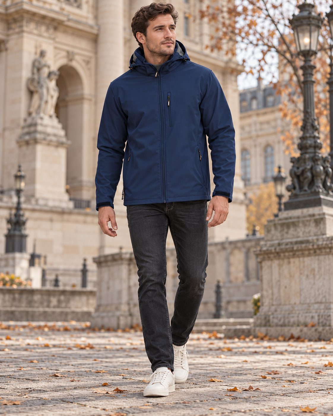 Cedrick Men's Fleece-Lined Softshell Jacket with Adjustable Hood and Zipper Pockets