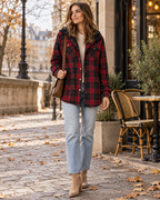 Danica Women's Plaid Fleece-Lined Hooded Winter Shacket with Button Front Closure