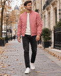 Darius Men's Lightweight Bomber Jacket with Ribbed Collar, Zip Front and Pockets