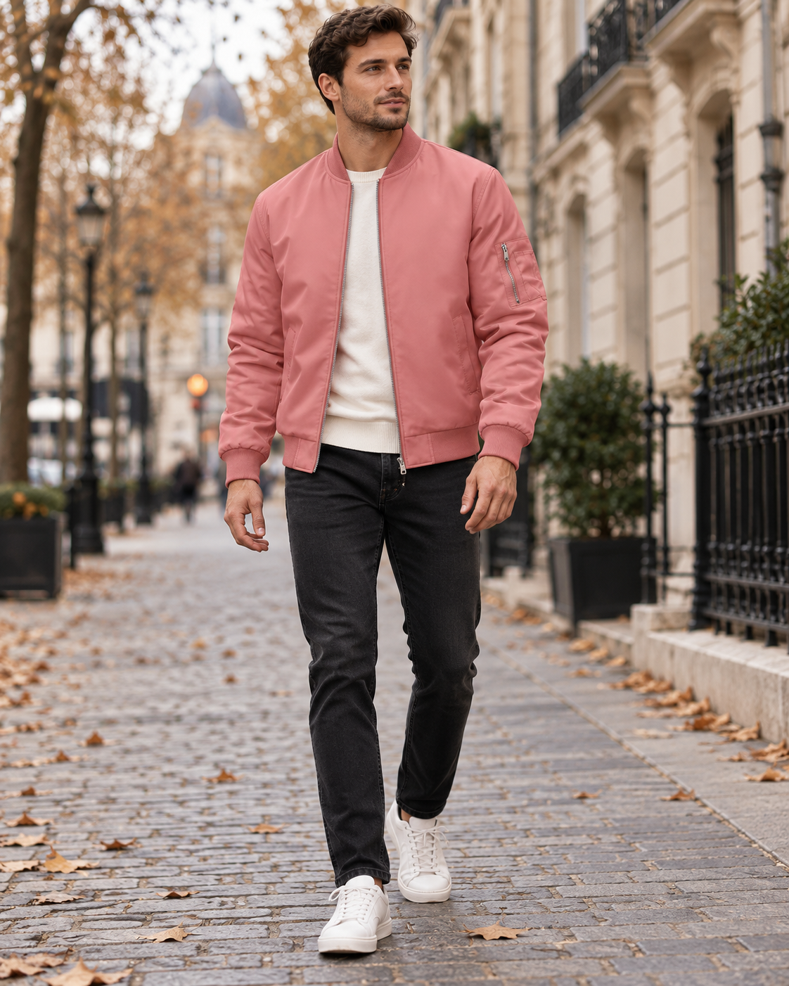Darius Men's Lightweight Bomber Jacket with Ribbed Collar, Zip Front and Pockets