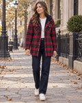 Danica Women's Plaid Fleece-Lined Hooded Winter Shacket with Button Front Closure