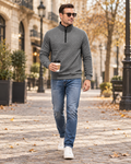 Cedrick Men's Quilted Quarter Zip Pullover Sweatshirt with Mock Neck for Casual Wear