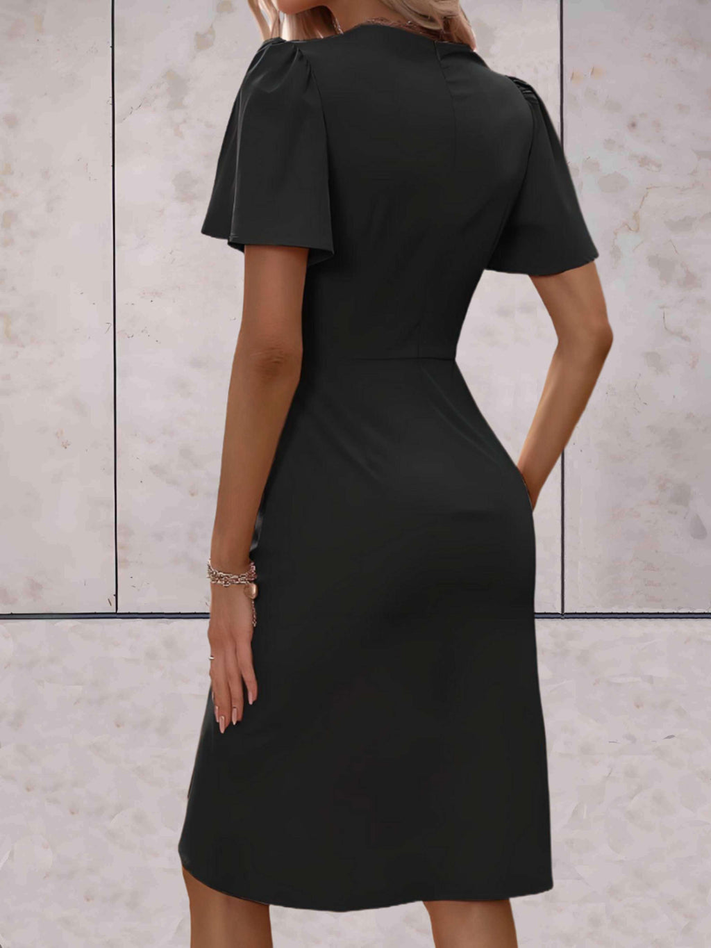 Adelaide Women's Wrap Dress – V Neck Elegant Midi Dress for Office & Evening Wear